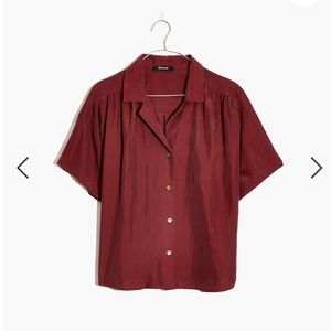 Madewell Silk Camp Shirt, S, Burgundy